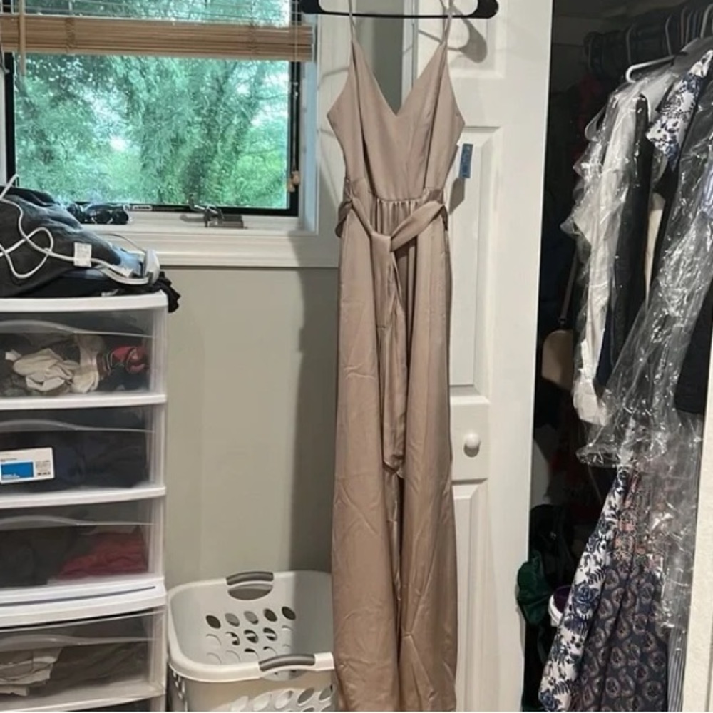 Double spaghetti strap charmeuse bridesmaid dress from David’s Bridal